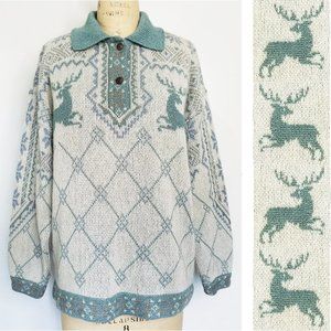 Bogner Womens Vintage Knit Sweater Deer Mohair Alpaca Blend L